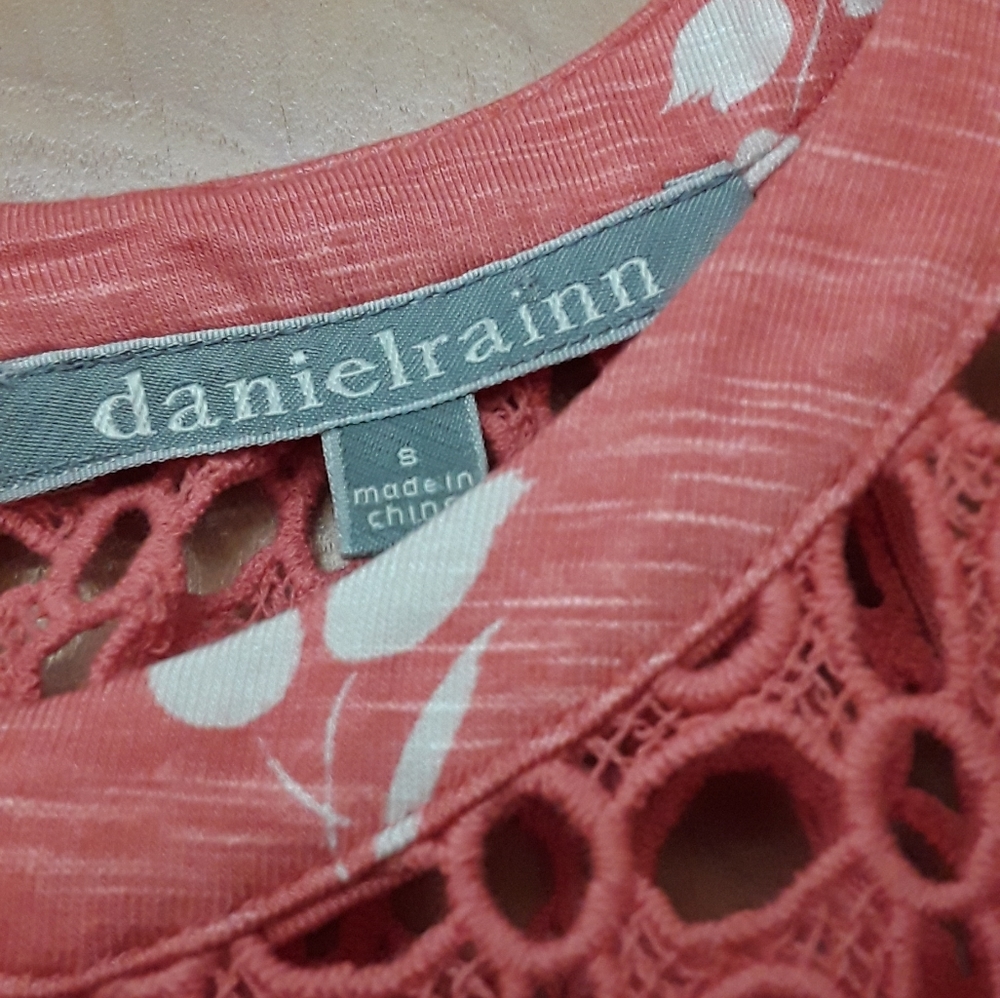 Daniel Rainn Anthro Pink White Floral Boho Crochet Tank Top S - Picture 6 of 9